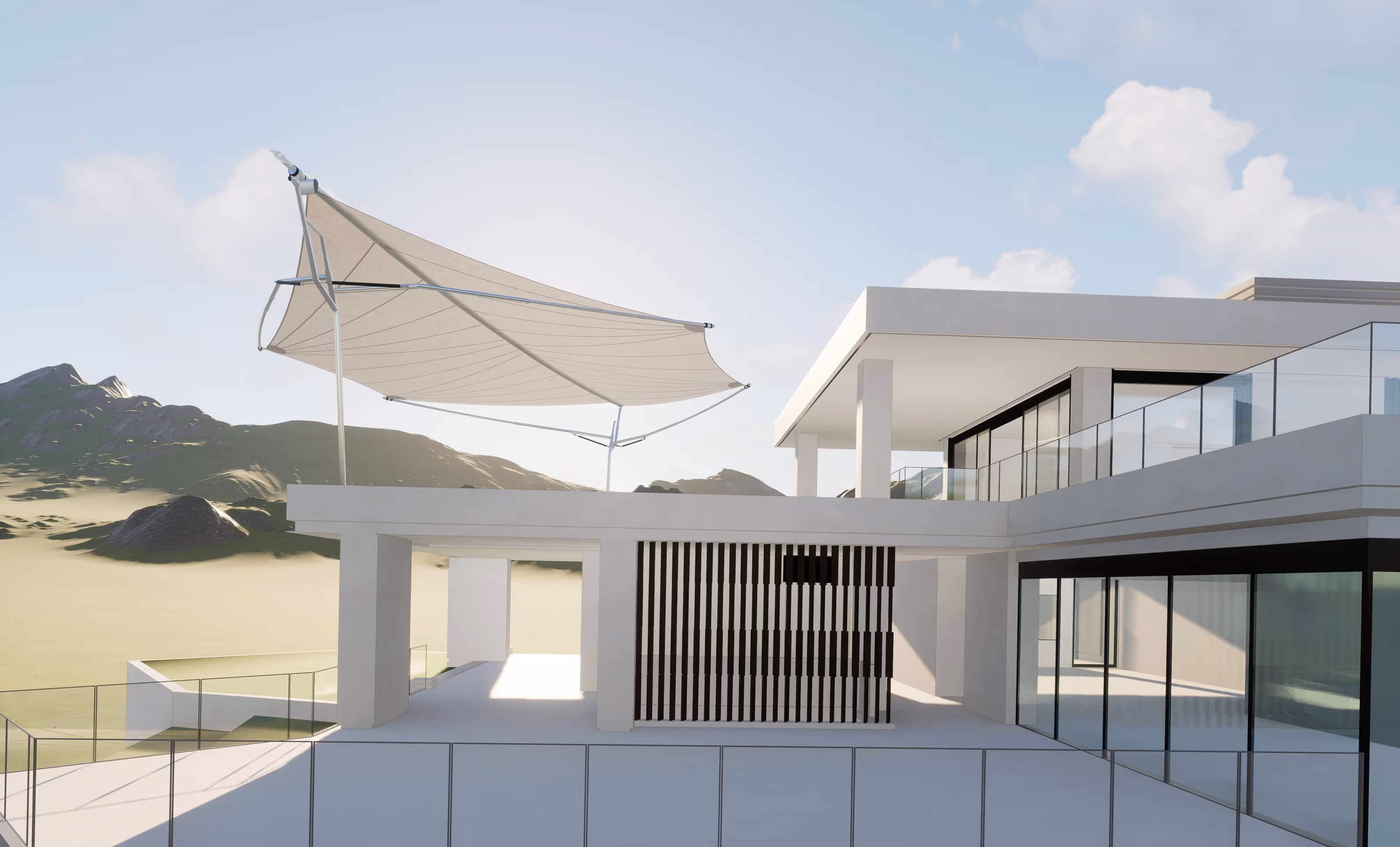 Rendering eines FOLD & ROLL Projekts auf einer Terrassenfläche..