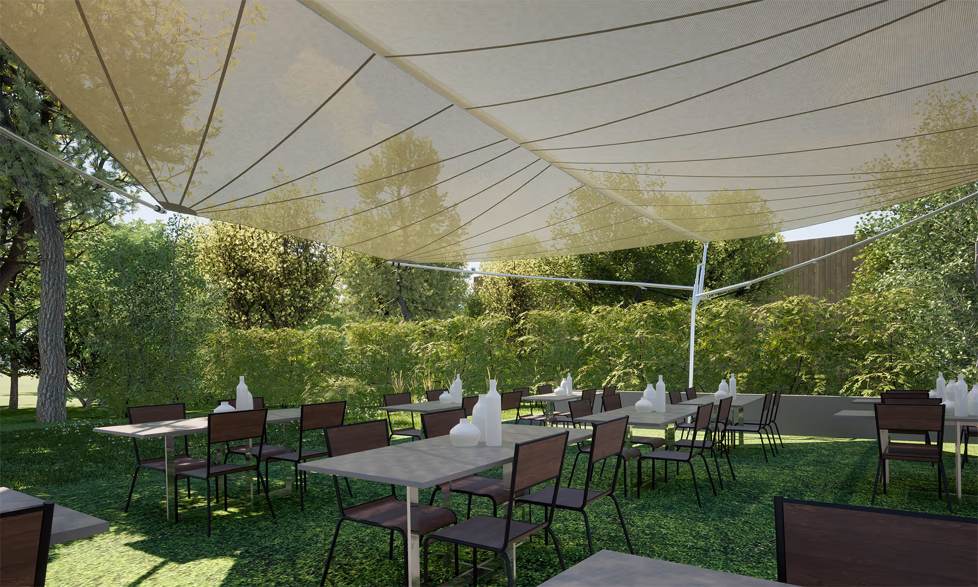 Rendering zeigt eine Gastronomiesituation.