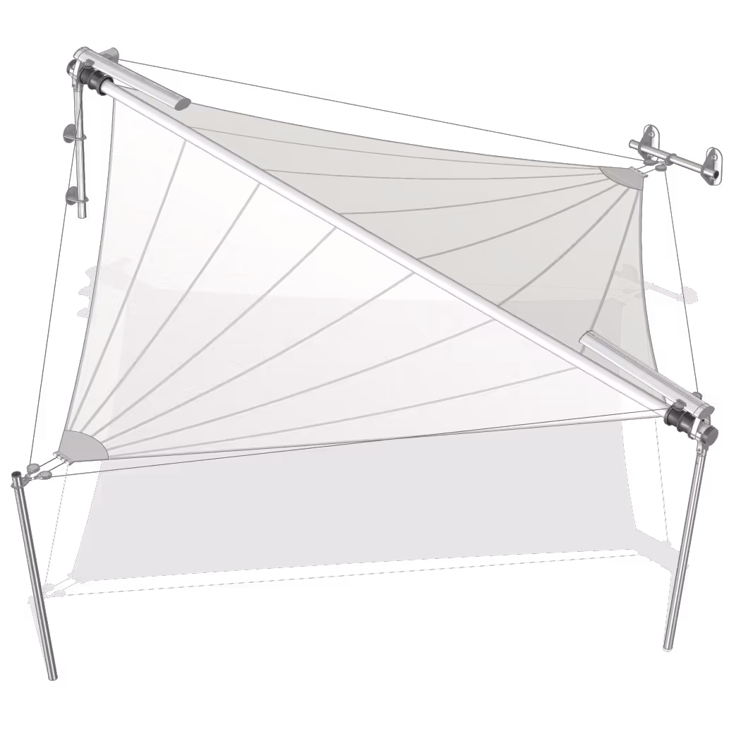 Dotato di due compensatori, il sistema consente grandi superfici di vela. Con il modello SQK-II duo è possibile realizzare vele radiali con una dimensione massima del tessuto fino a 76 m².