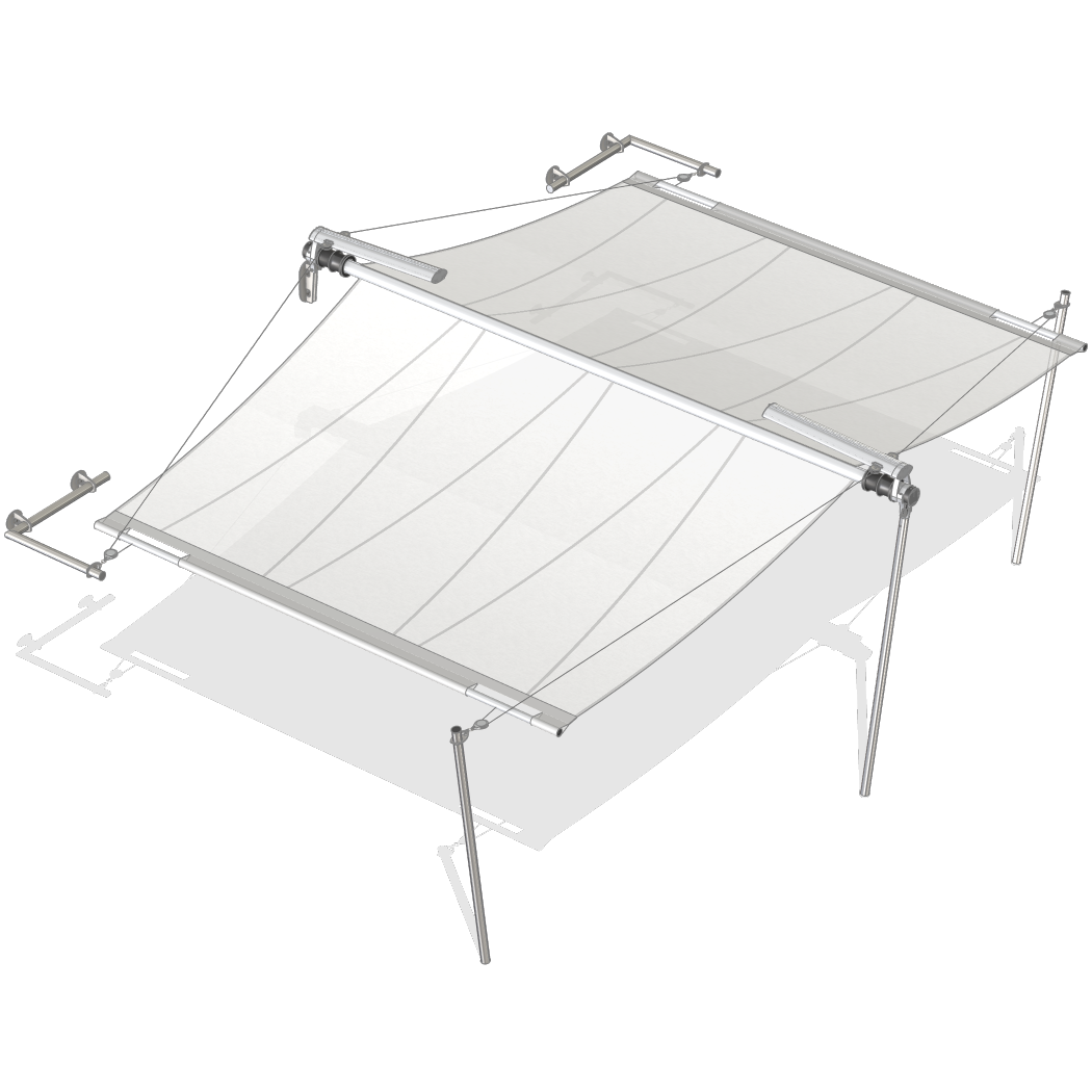 Eleganza su due lati: il sistema rettangolare bifacciale di SunSquare è adatto per vele con una superficie fino a 76 m².