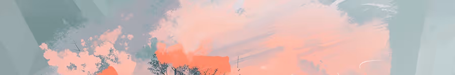 Abstract painting with a teal background and orange brushstrokes.