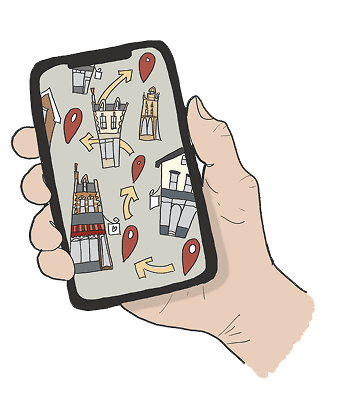 Explore local experiences: map, food, drink, and gift options on a mobile app
