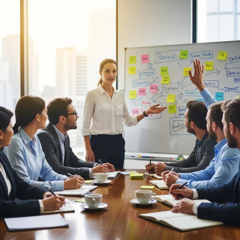 Leader facilitating a collaborative team meeting, showcasing democratic leadership in action