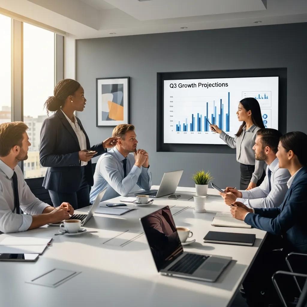 Diverse business leaders collaborating in a modern office, emphasizing teamwork and leadership development