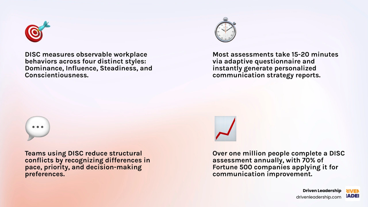 Four DISC quadrants infographic showing Dominance Influence Steadiness Conscientiousness styles and communication traits