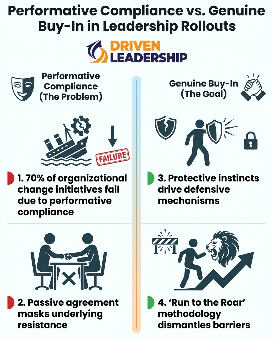 Performative Compliance vs. Genuine Buy-In in Leadership Rollouts