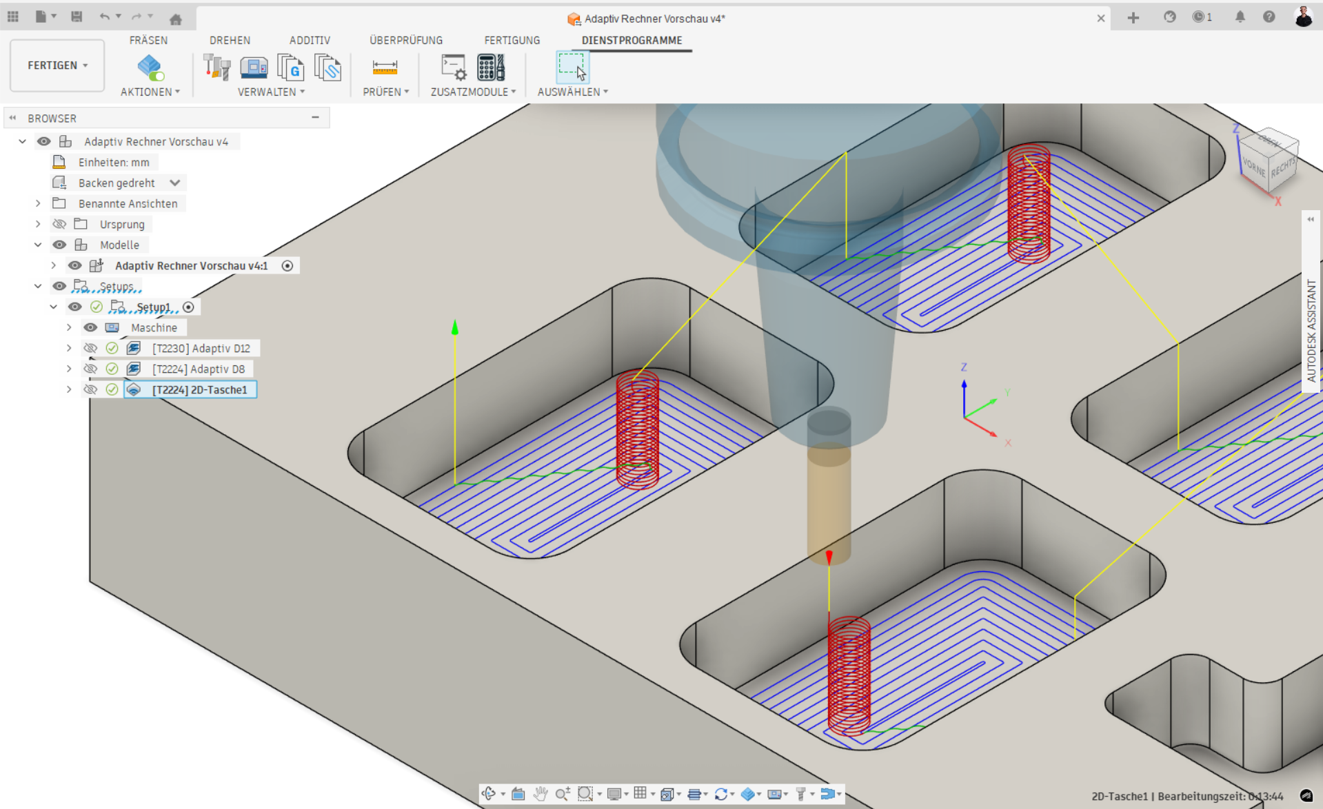 Visualisierung klassische Clearing-Strategie: konturparallele Bahnen mit Lastspitzen in Innenecken