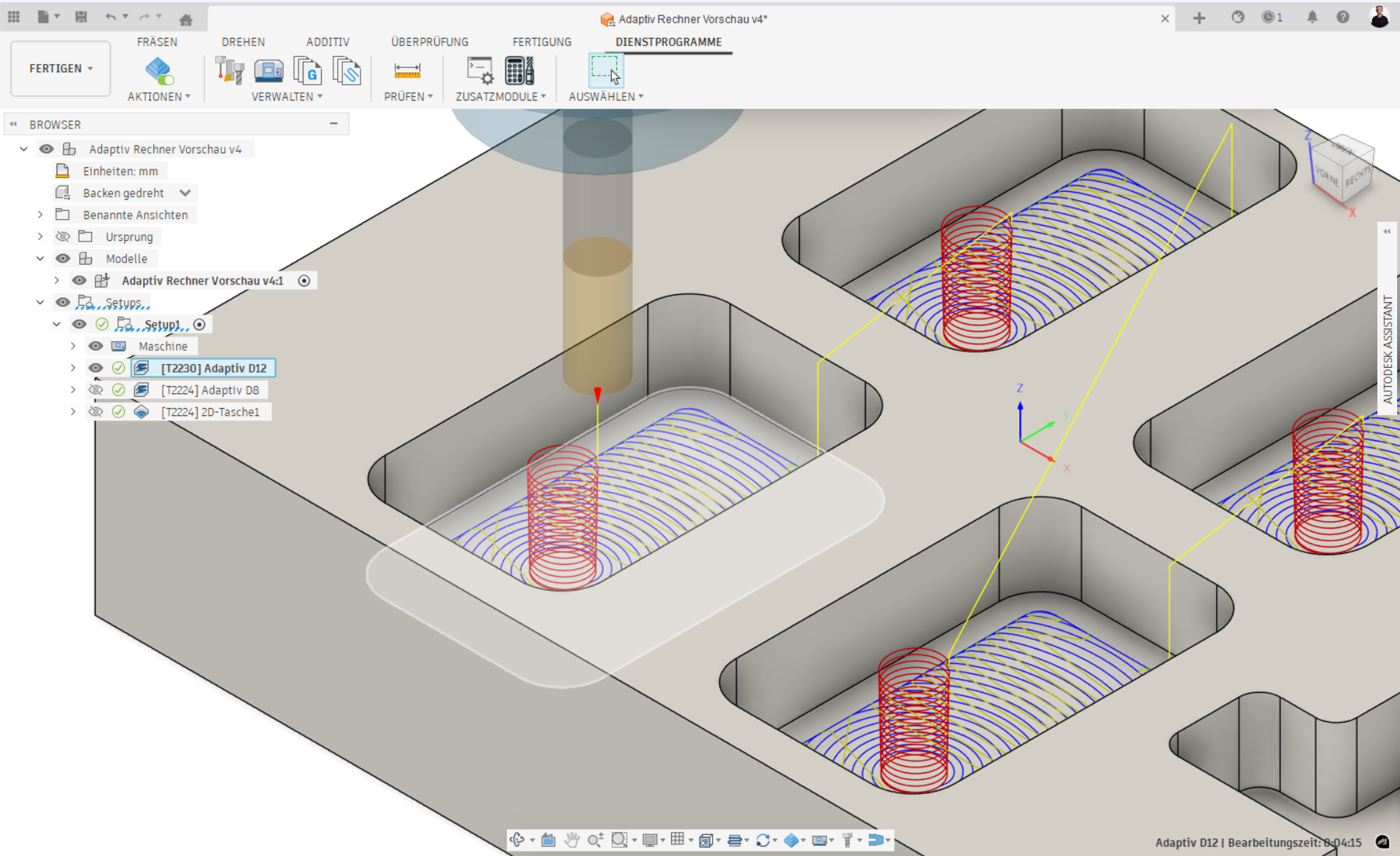 Visualisierung trochoidales Clearing: kreisförmige Werkzeugbewegung mit konstanter Schnittbreite