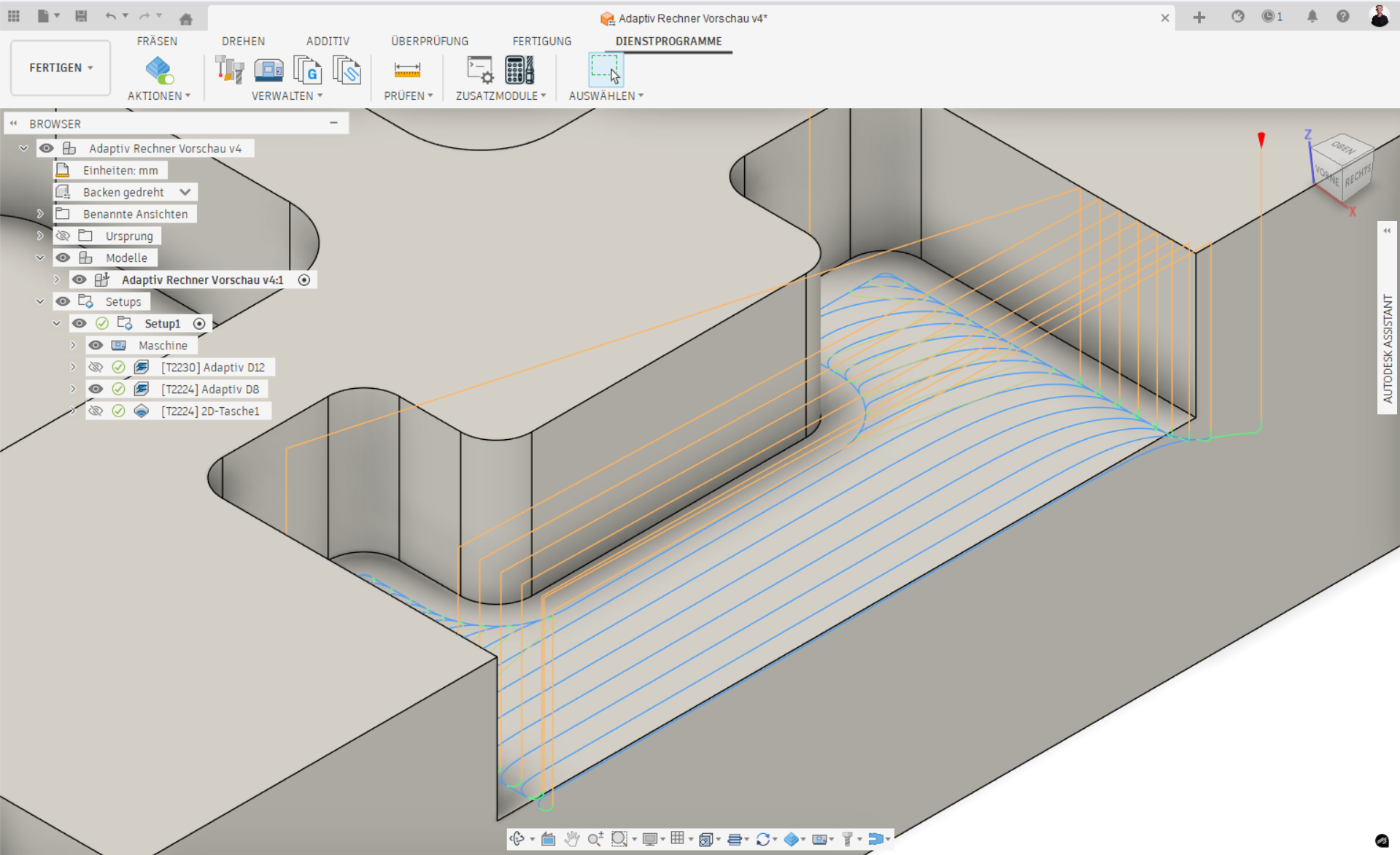 Visualisierung Adaptive-Clearing-Strategie: geometrieabhängiger Werkzeugpfad mit konstantem Eingriff