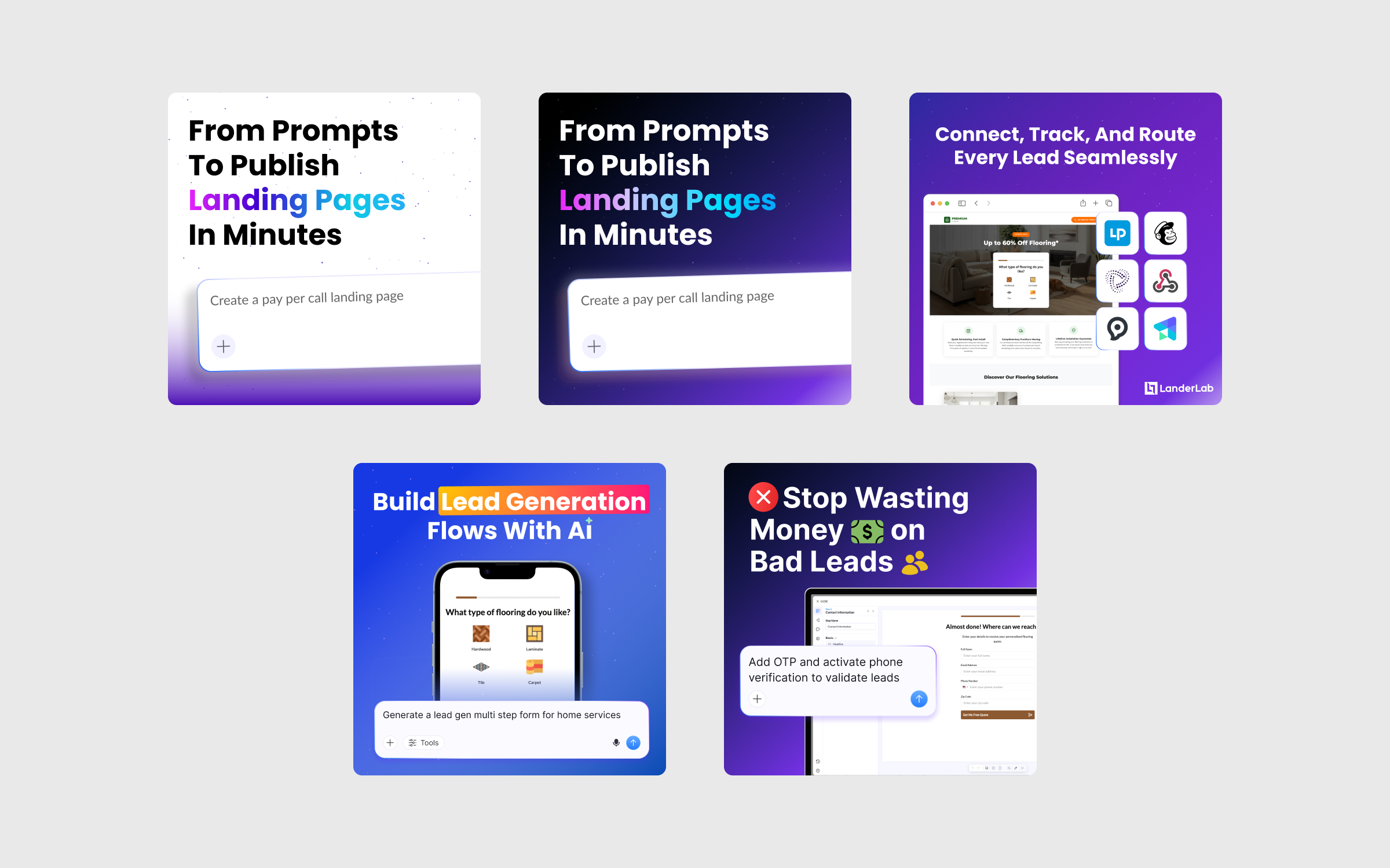 User interface showing two chat input boxes with the text 'Create a portfolio website for a designer...', one on a light background and one on a dark background, each with plus, tools, microphone, and send arrow icons.