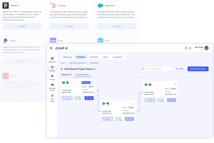 NAPSYS.AI interface showcasing custom workflow creation and connector building for document data processing and automation