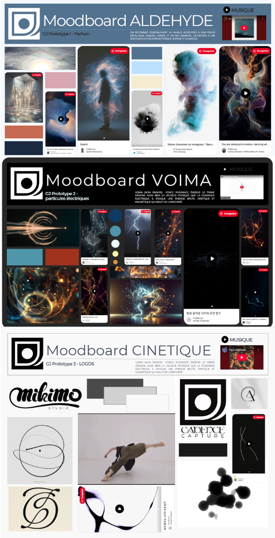 Moodboard de direction artistique du projet Aldéhyde 3.2 / Voïma / logos