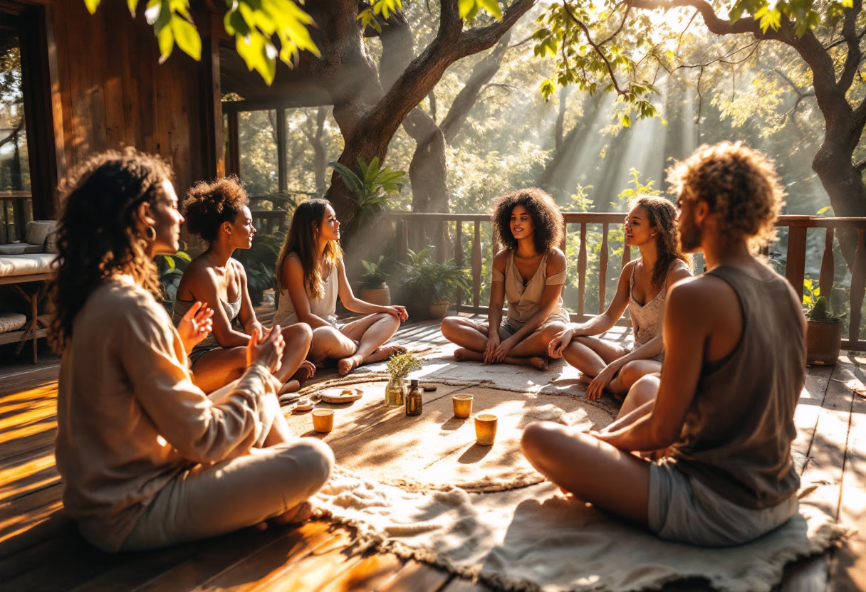 Some people are sitting in a circle and having a discussion.