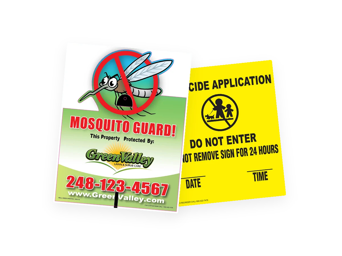 Sample branded mosquito control lawn sign and pesticide application posting sign