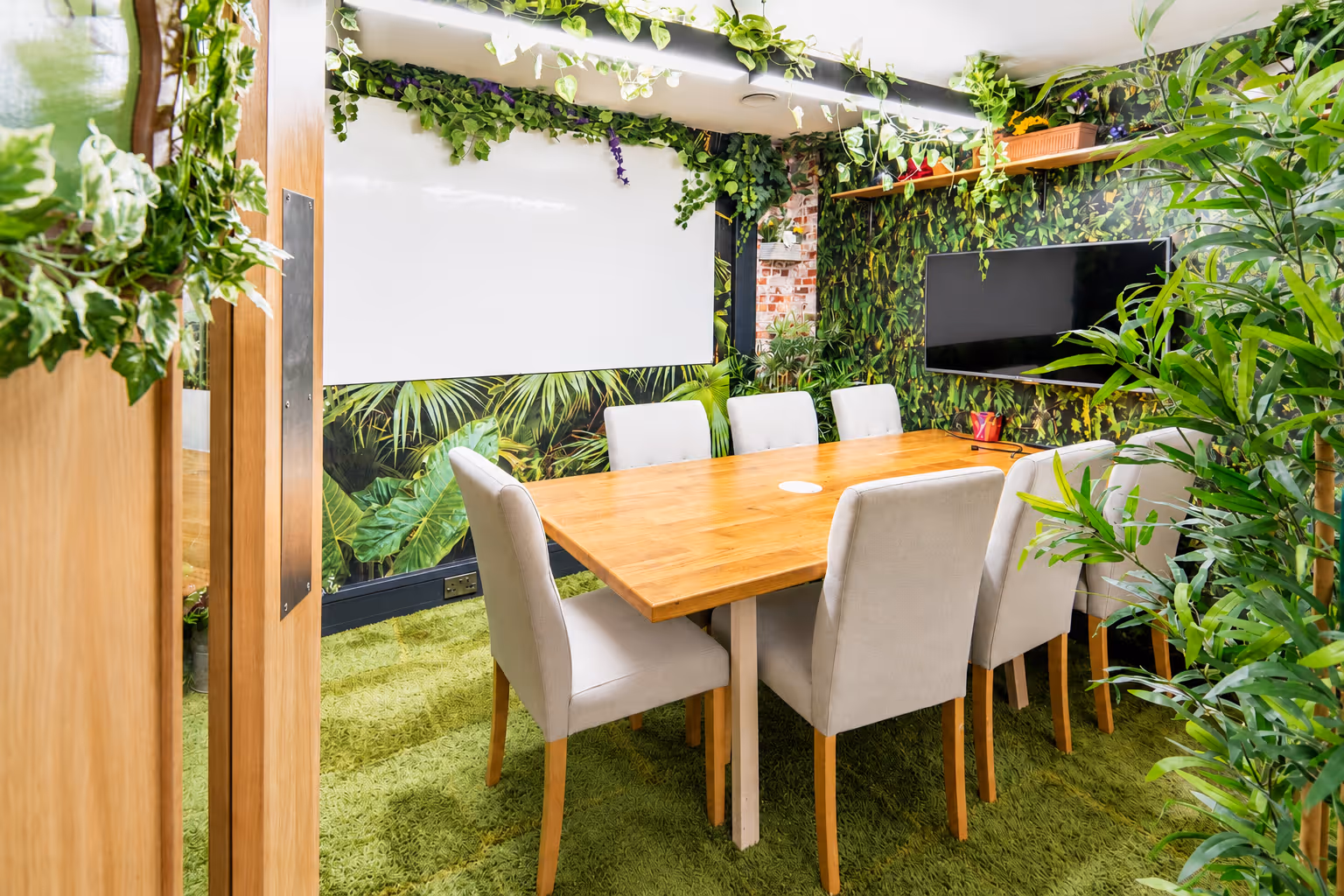 Bright  green house themed meeting room