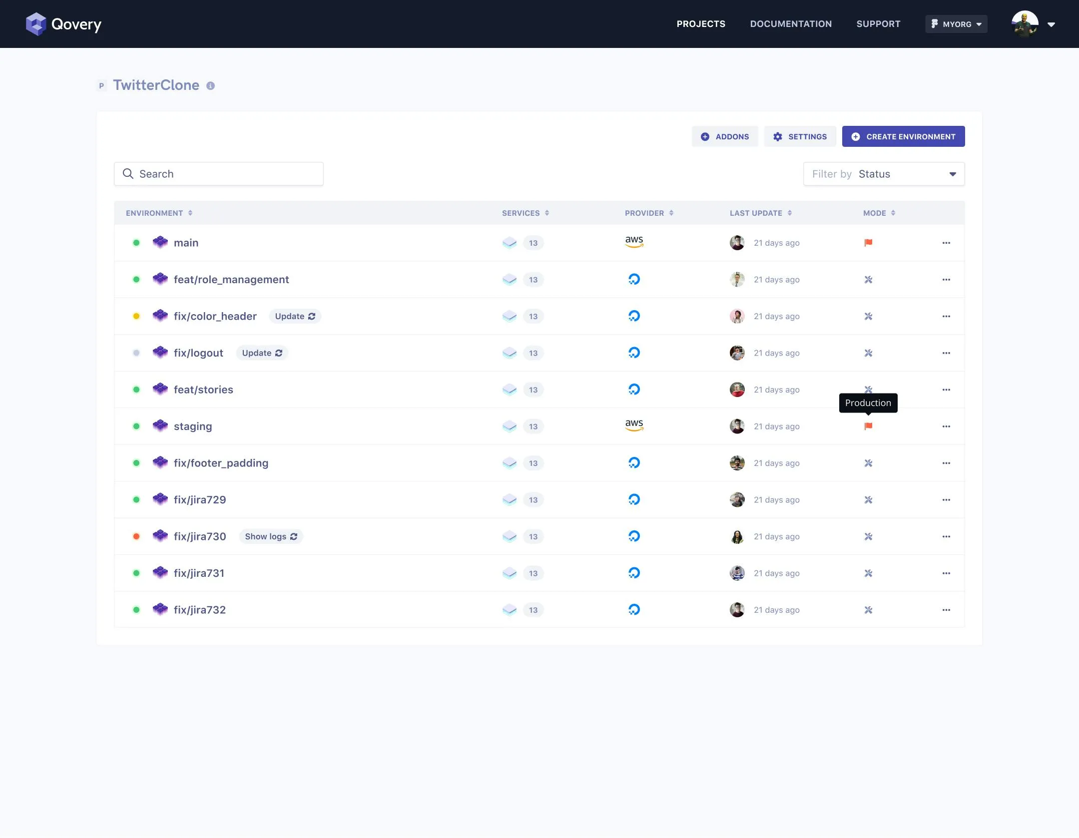 Production and dev environments management with Qovery