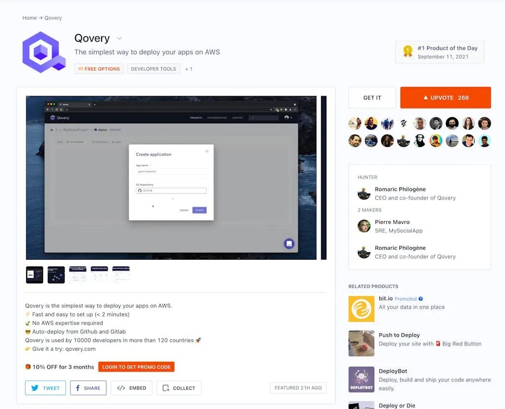 Qovery is product of the day on the 11th September 2021