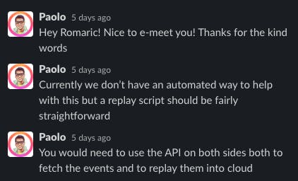 Conversation with Paolo from Posthog on Slack