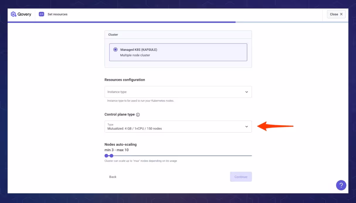 Managed control plane selection