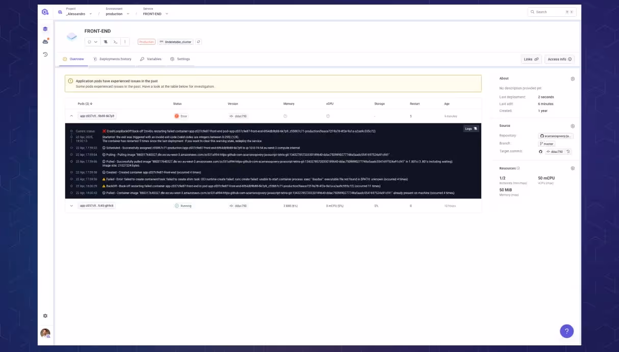 Kubernetes pod events