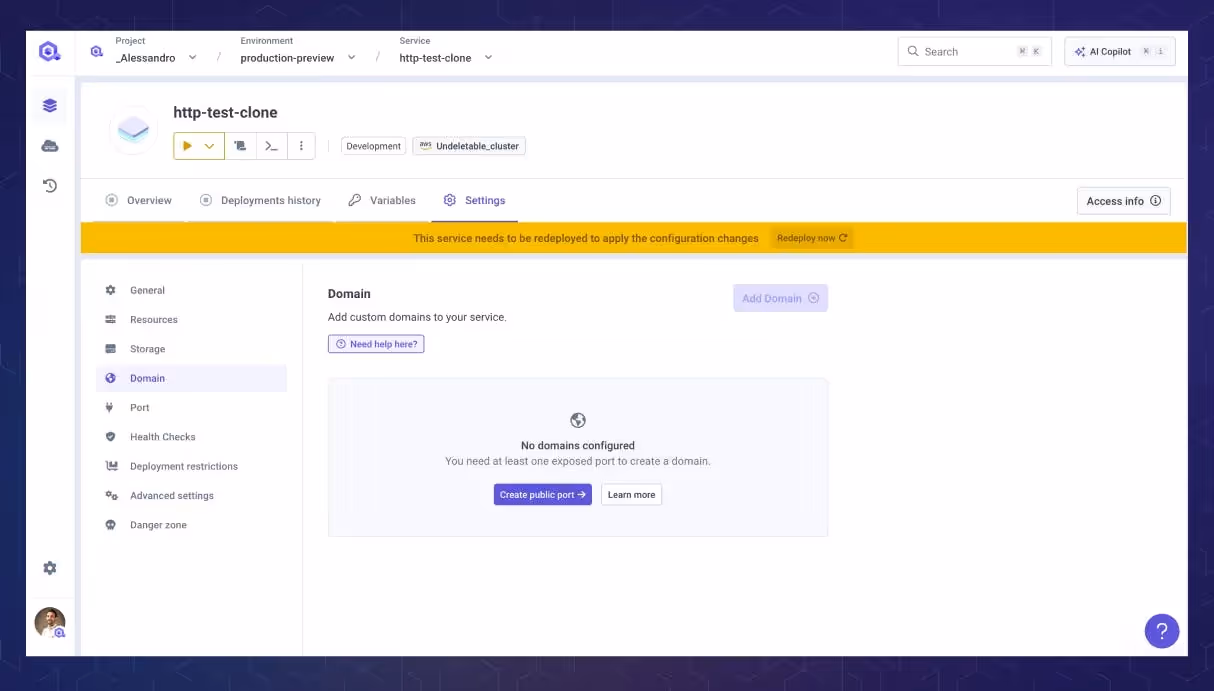 Public port mandatory for custom domain