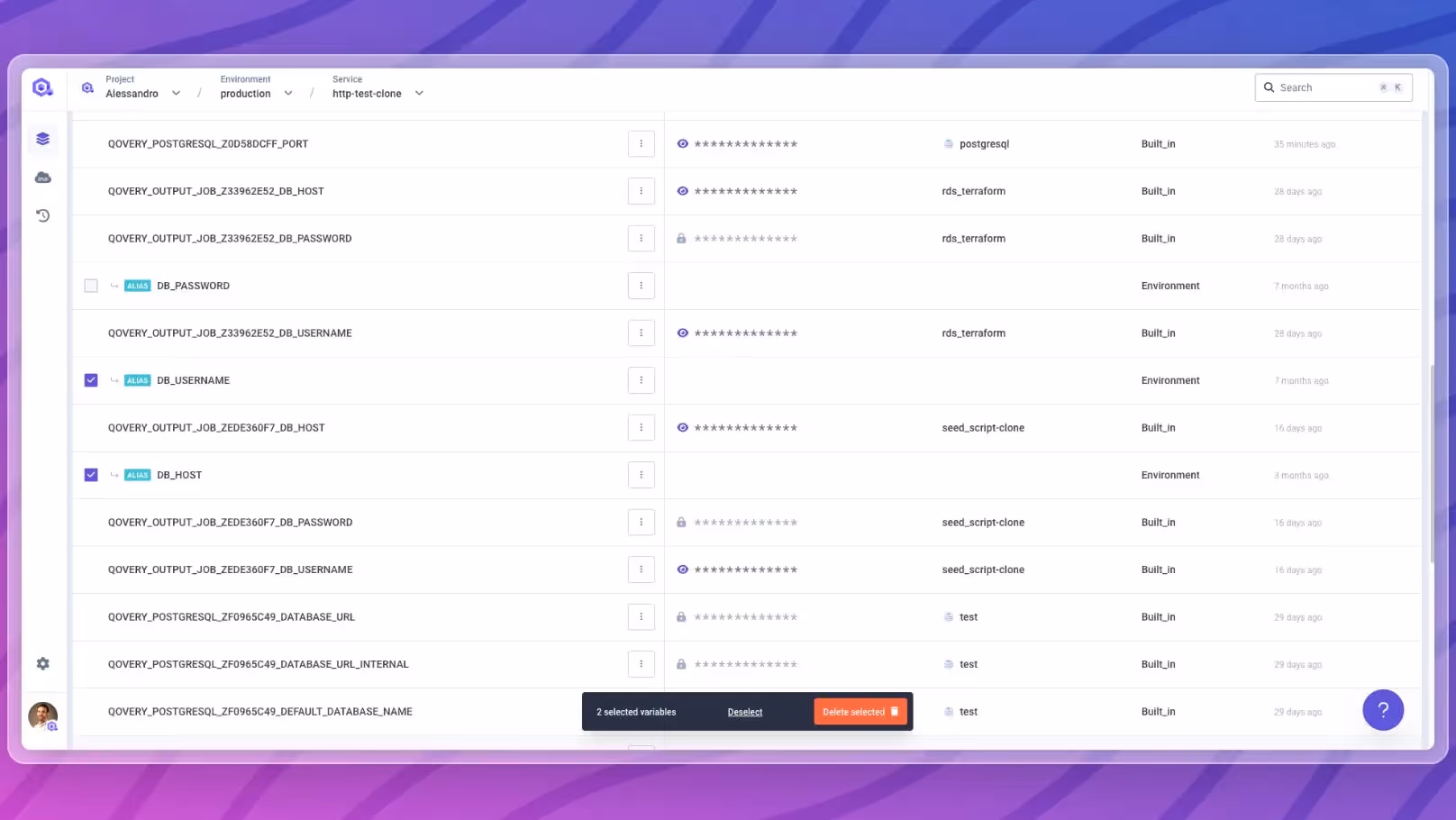 Bulk delete environment variables