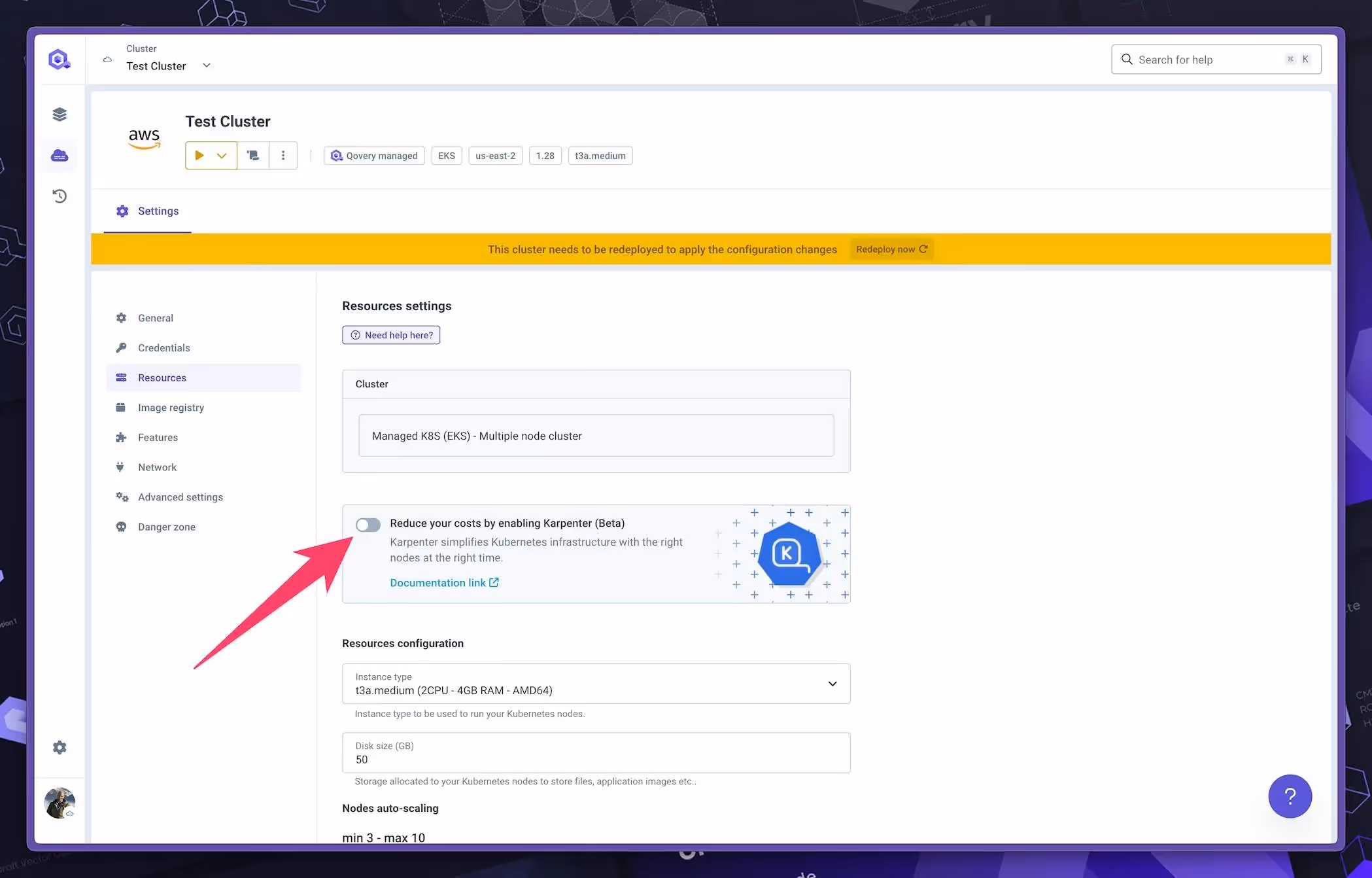 Turn on Karpenter on non production EKS cluster