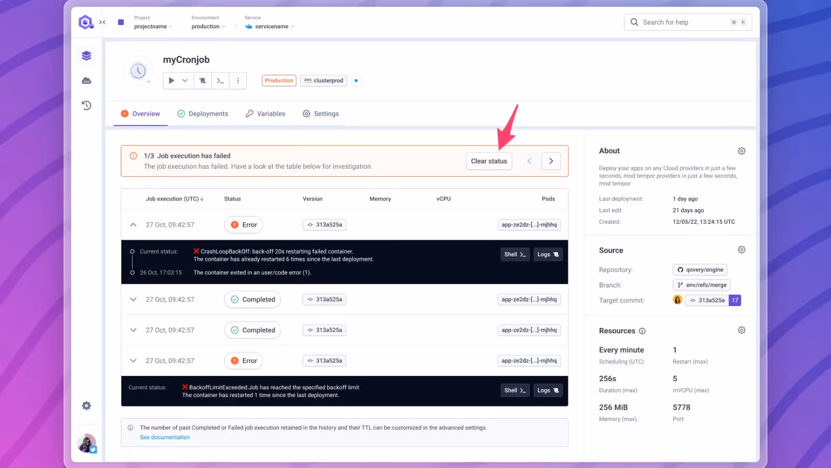 Clean cronjob status