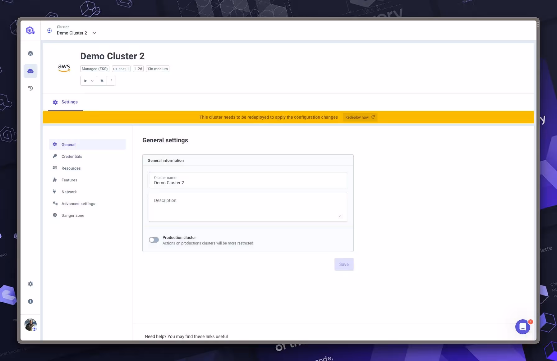 Update banner for Cluster settings change
