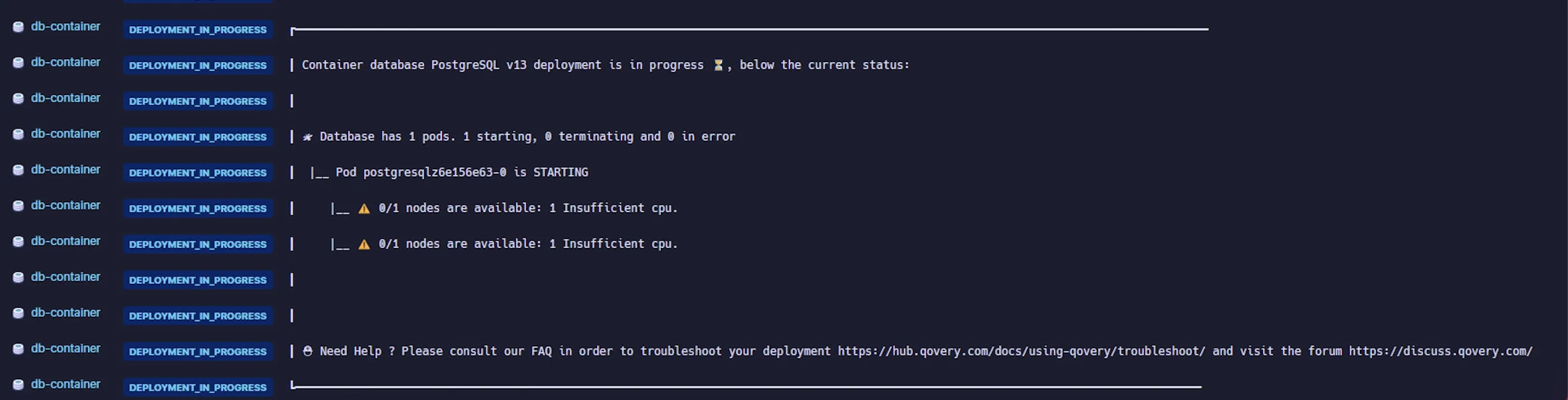 "current status" in deployment logs