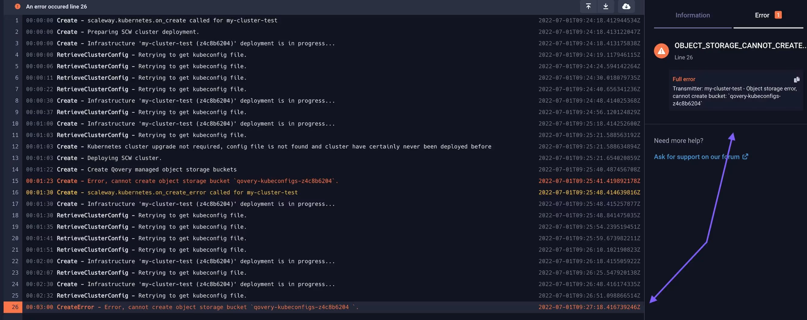 Error in infrastructure logs 