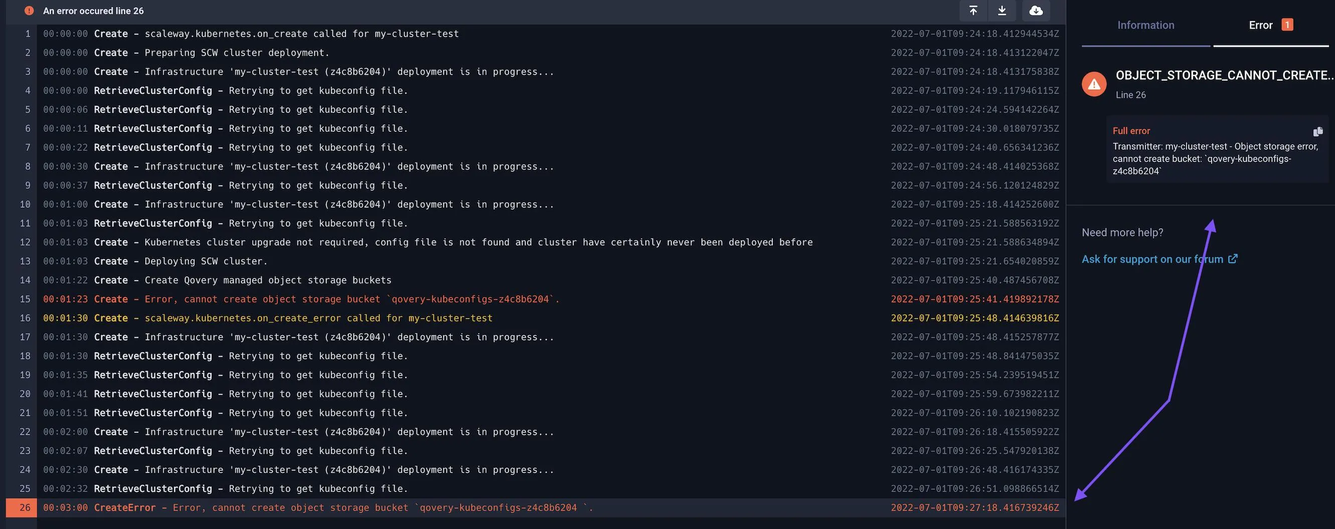 Error in infrastructure logs