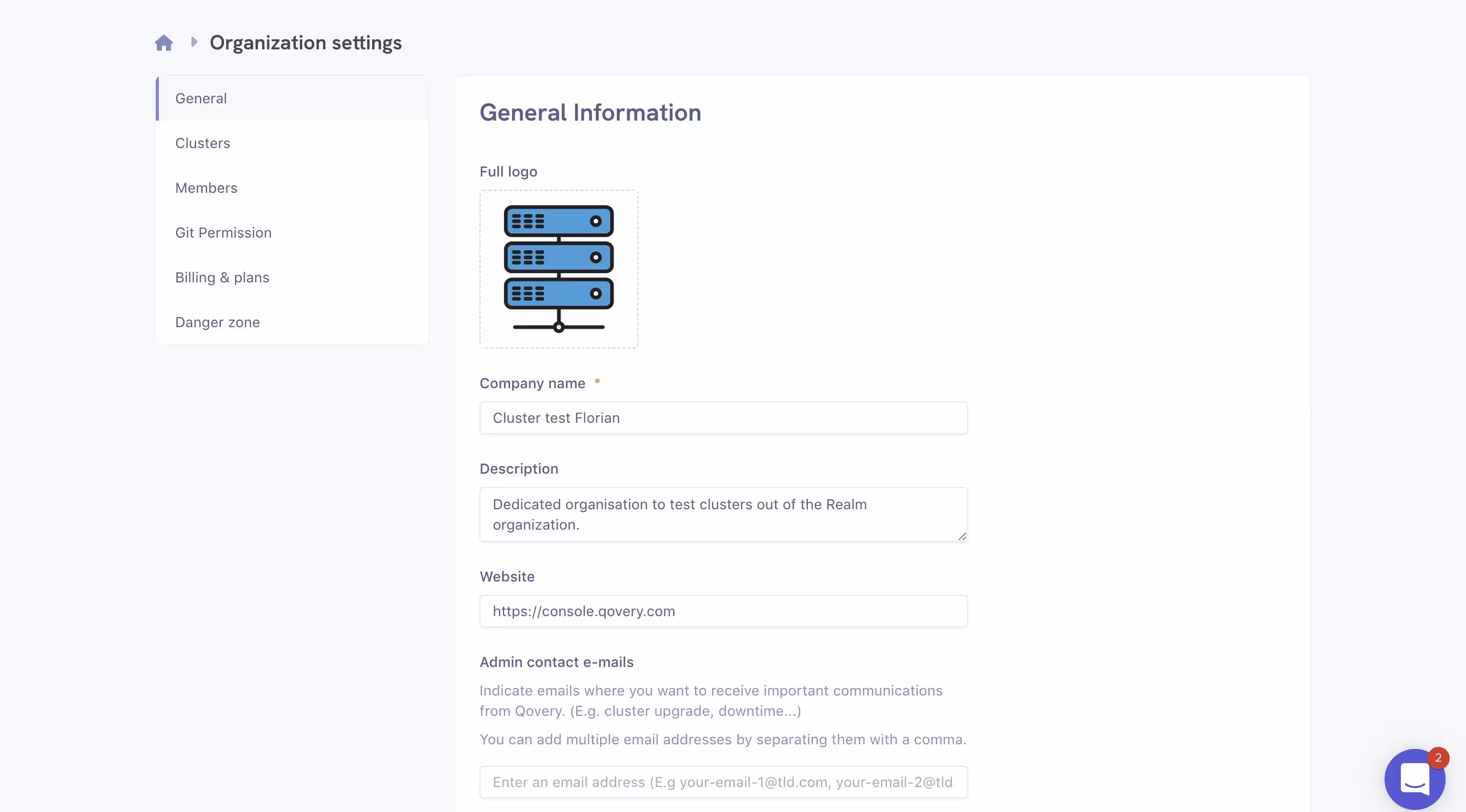Organization settings in the console