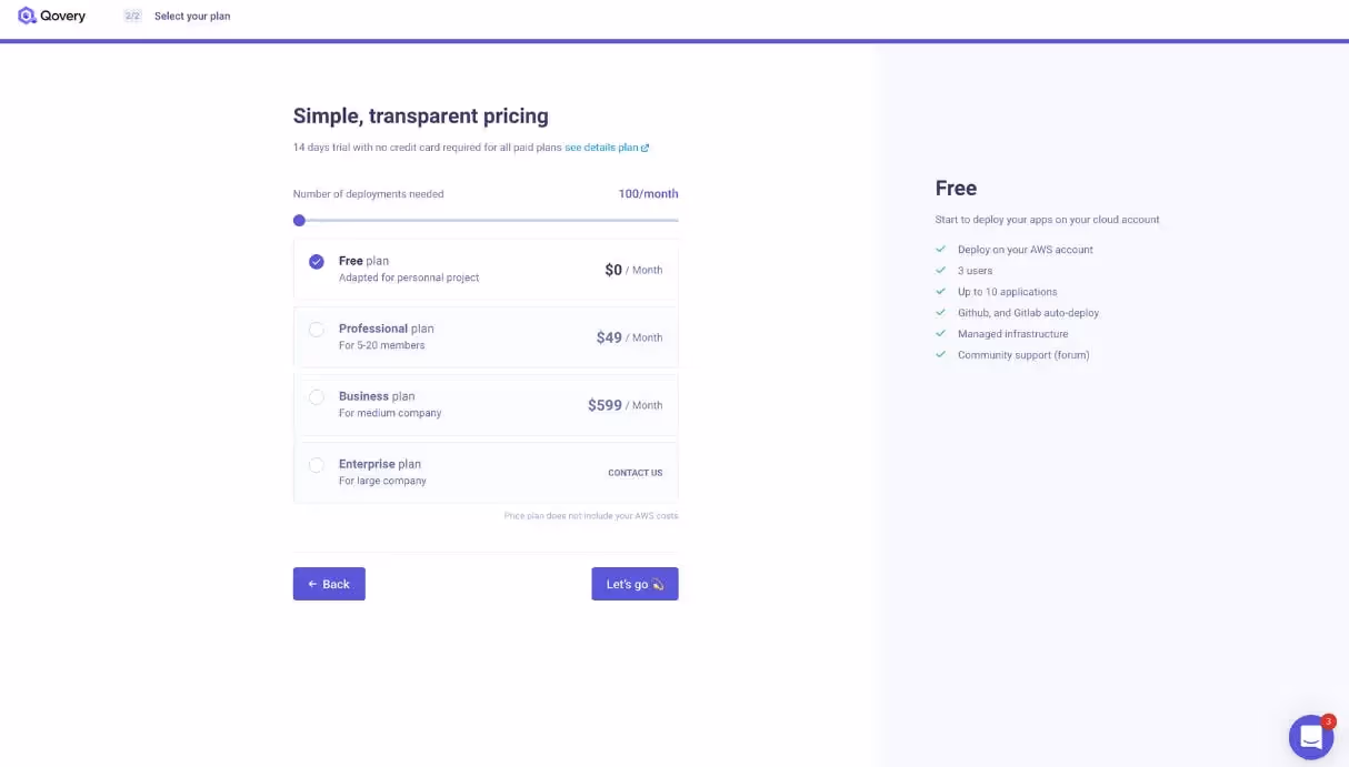 New pricing slider for sign up