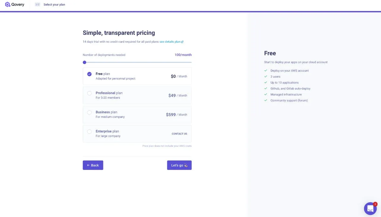 New pricing slider for sign up