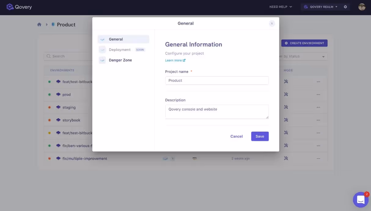 Edit your project settings