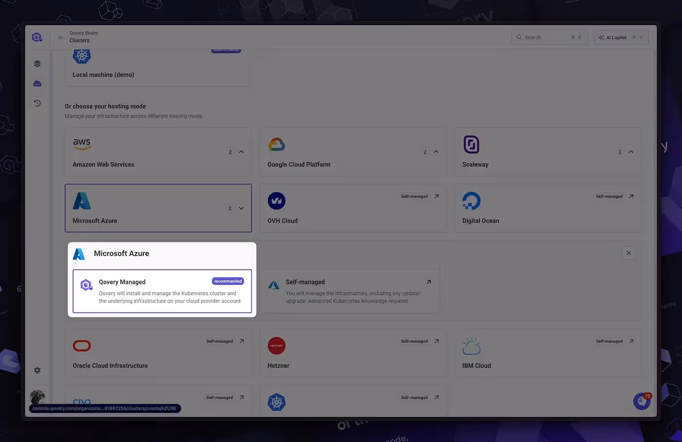 Select Azure - AKS (Qovery Managed) cluster