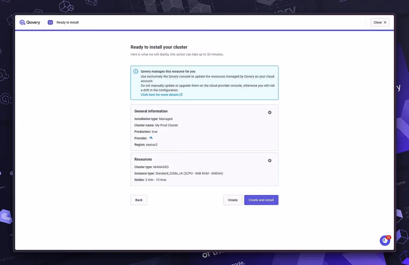 Create your AKS cluster on Qovery