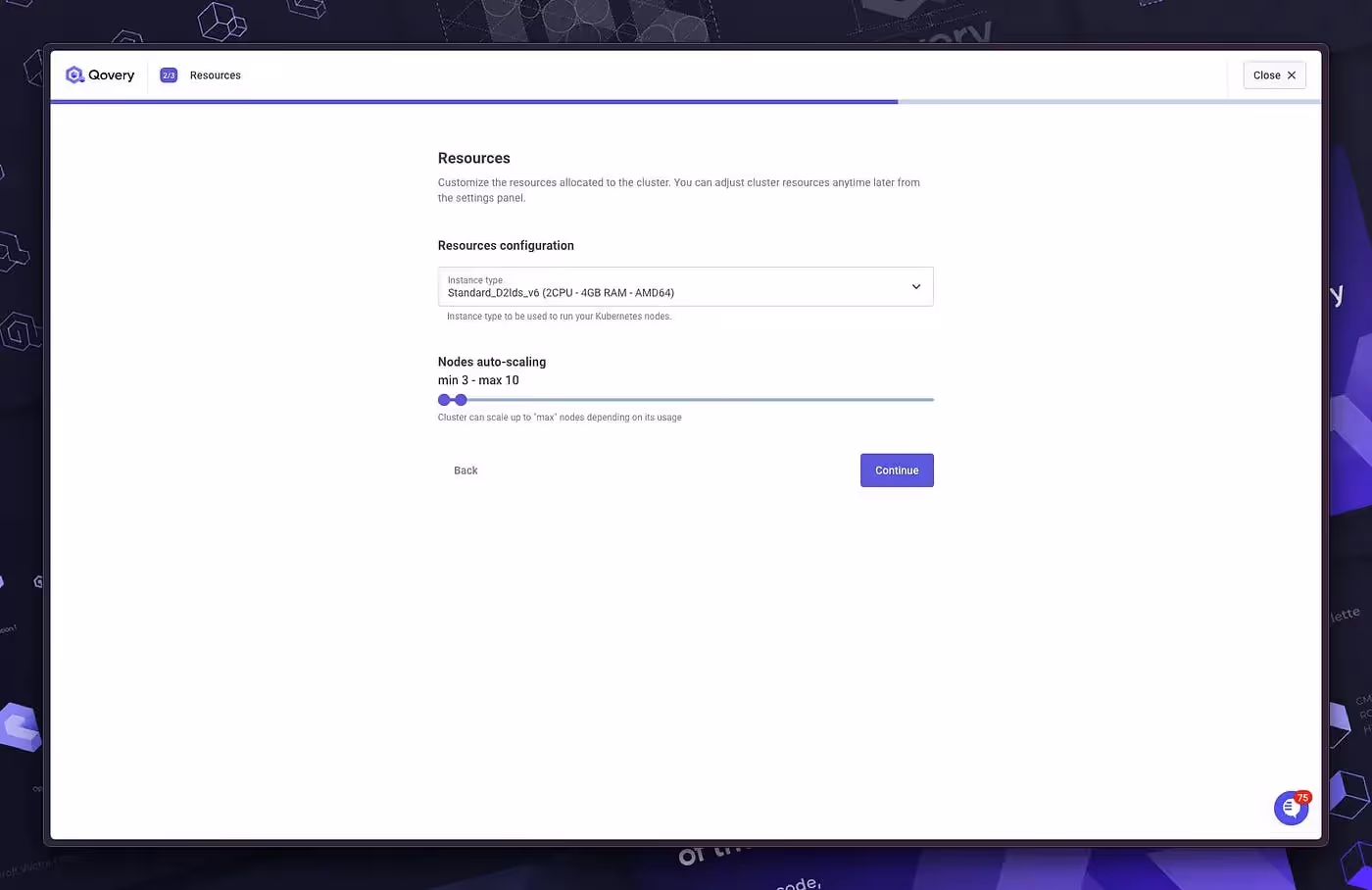 Set your type of cluster nodes on Qovery