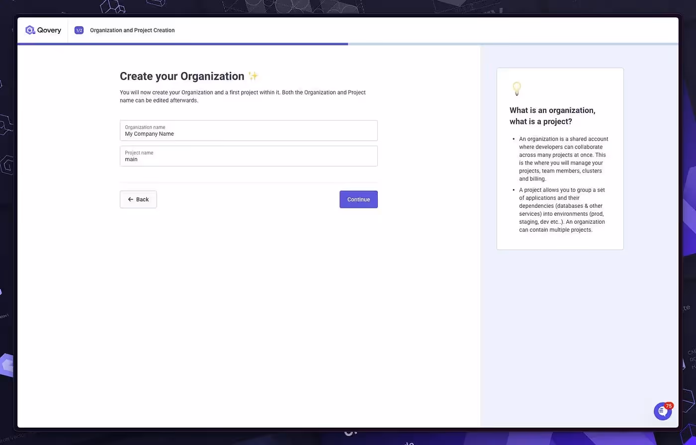 Create your organization on Qovery