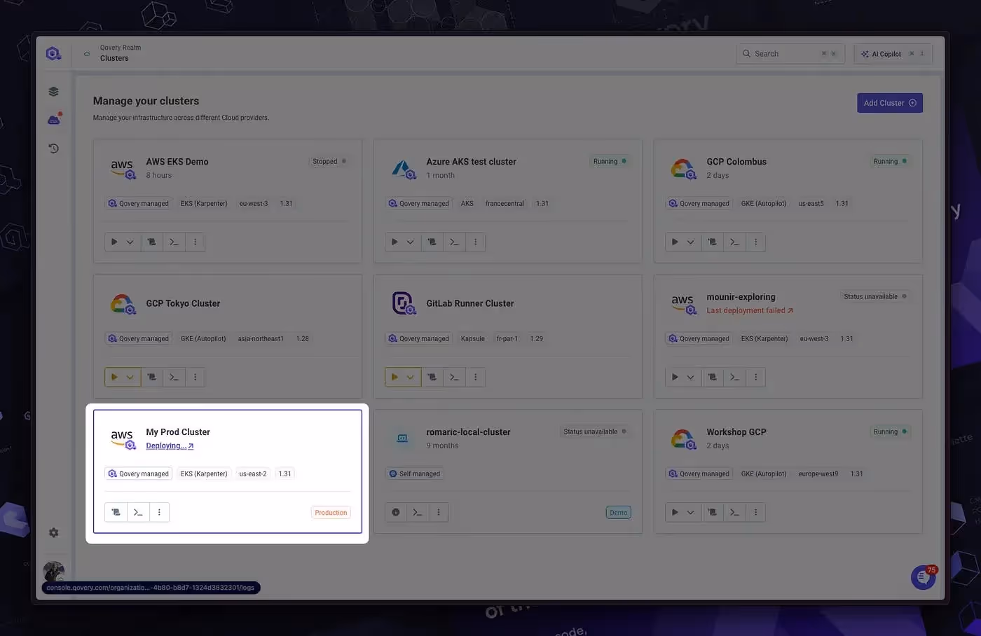 EKS Cluster in Deployment on Qovery