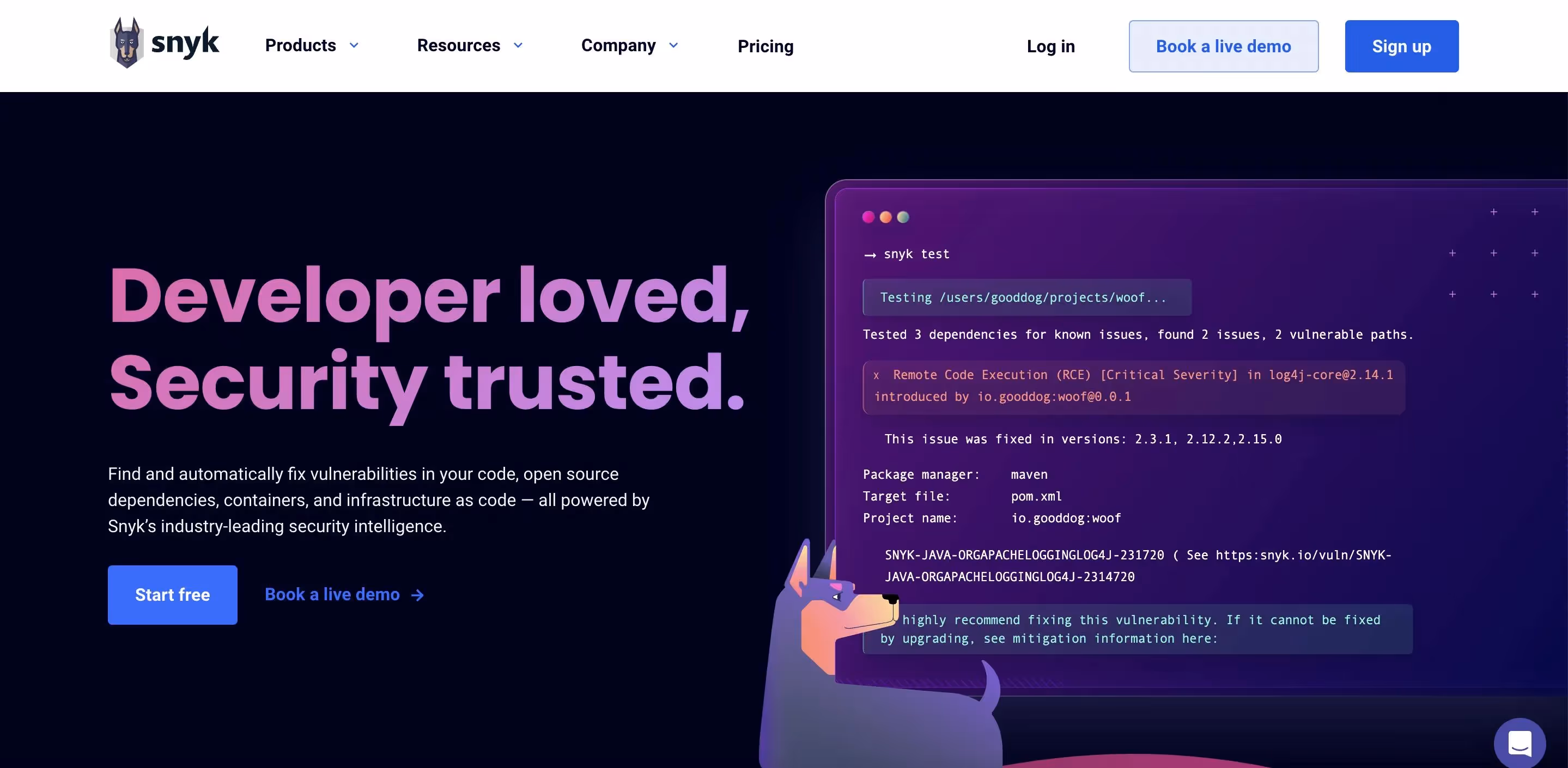 Snyk Landing Page