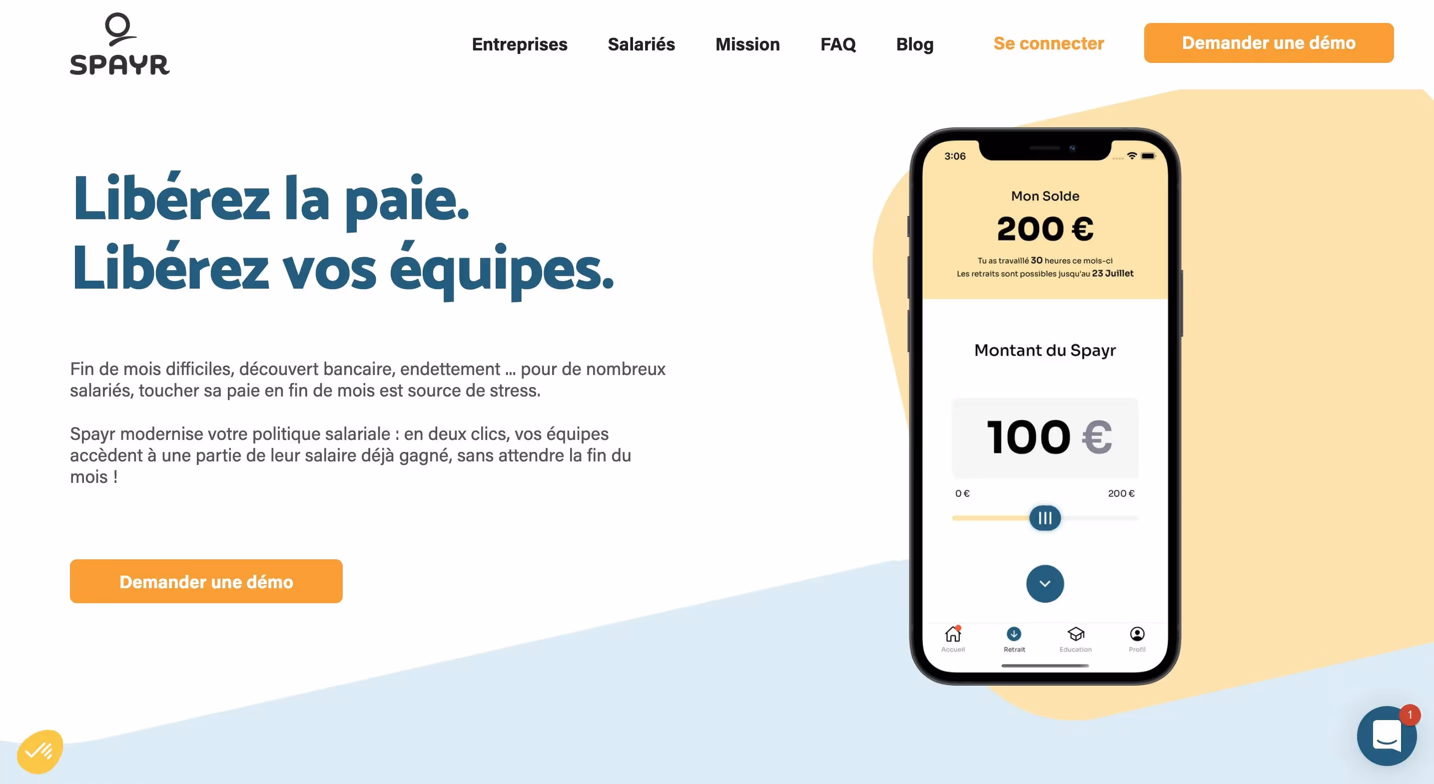 Spayr's landing page