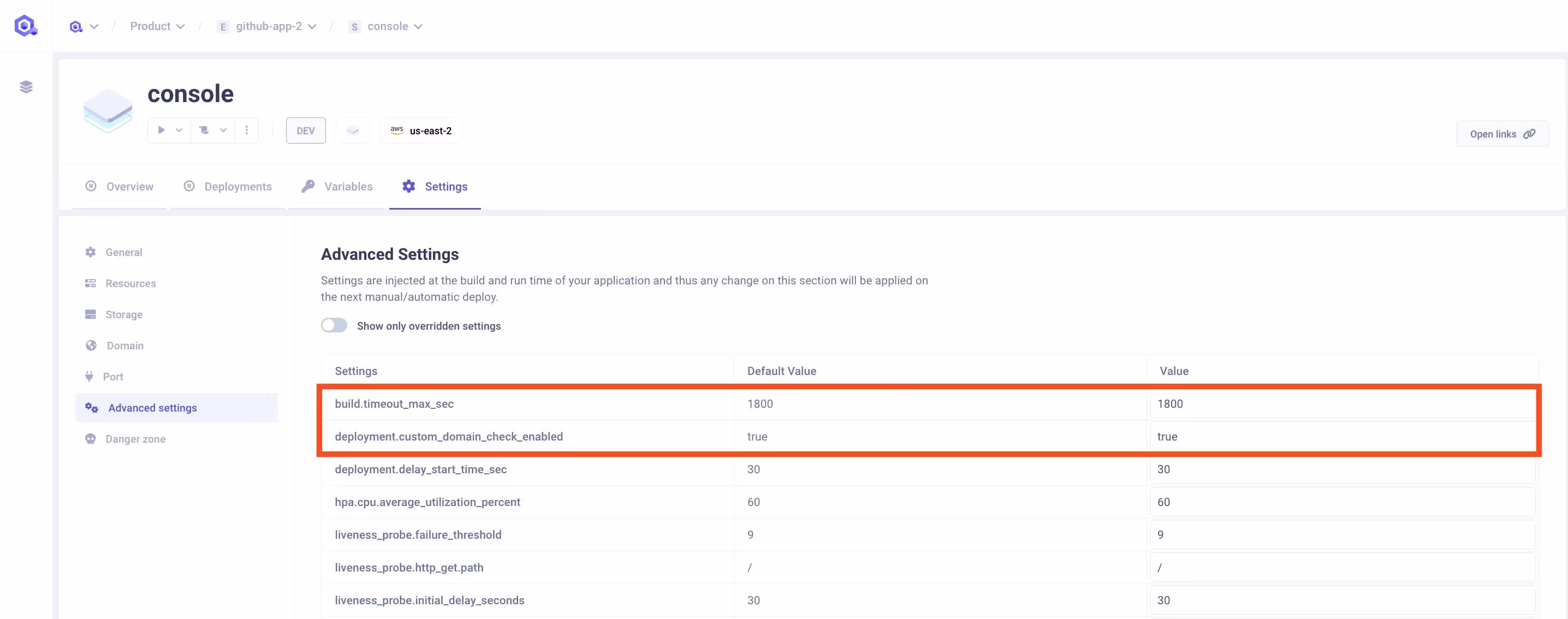 Application Deployment in Advanced Settings
