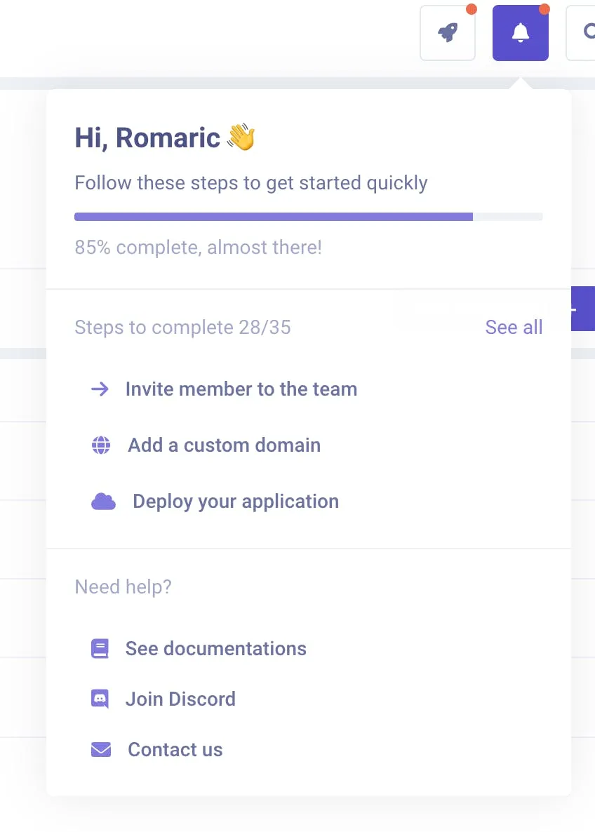 The onboarding process on the V3 console