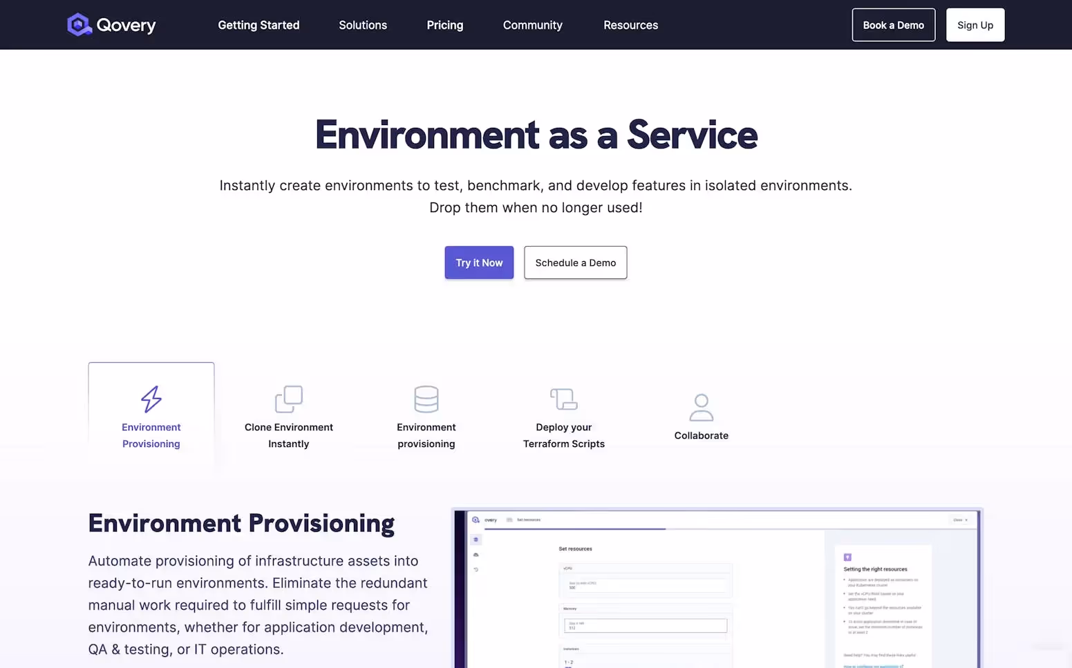 Qovery Environment as a Service Landing Page
