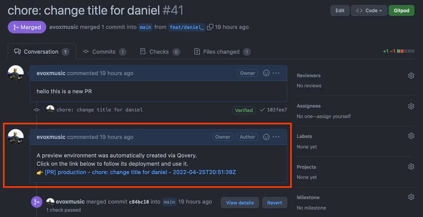 Auto comment with Preview Environment URL right from my Pull Request