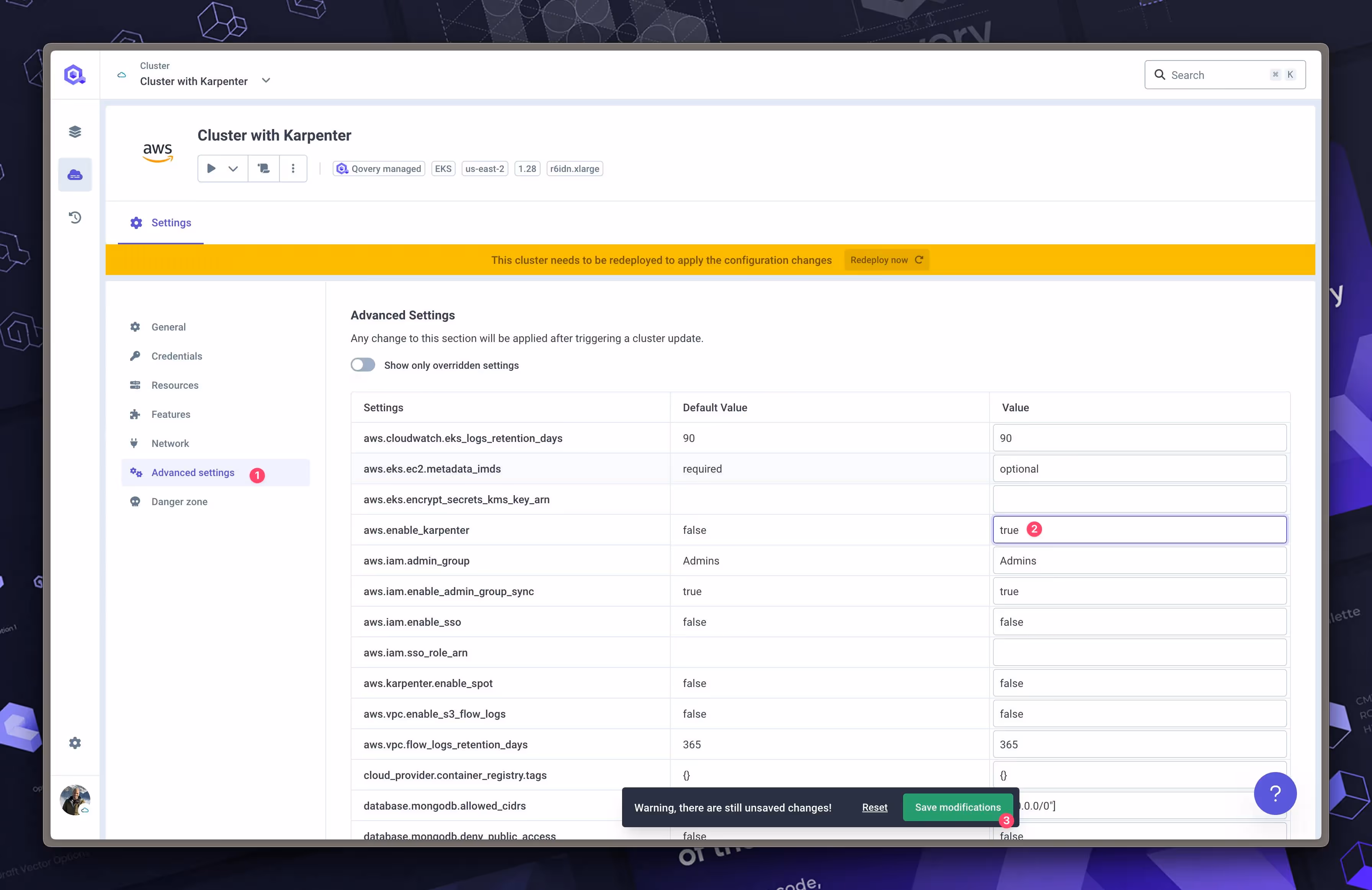 Enable Karpenter for AWS EKS Cluster managed by Qovery