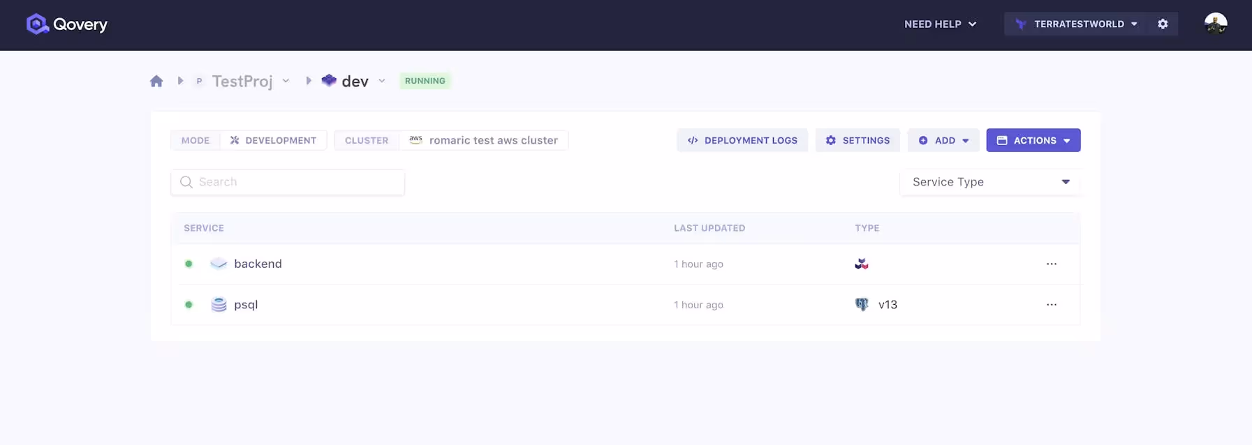 My app and database are running on my EKS cluster "romaric test aws cluster"