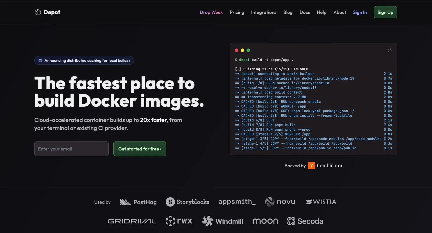 Depot Home Page - "The Fastest Place To Build Docker Images"
